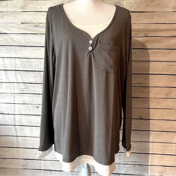 Misslook Gray Ribbed Faux Layered Long Sleeve Top - Picture 1 of 11